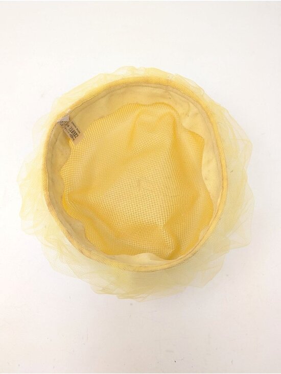 Vintage 60s Yellow Netting Hat Cloche Union Made